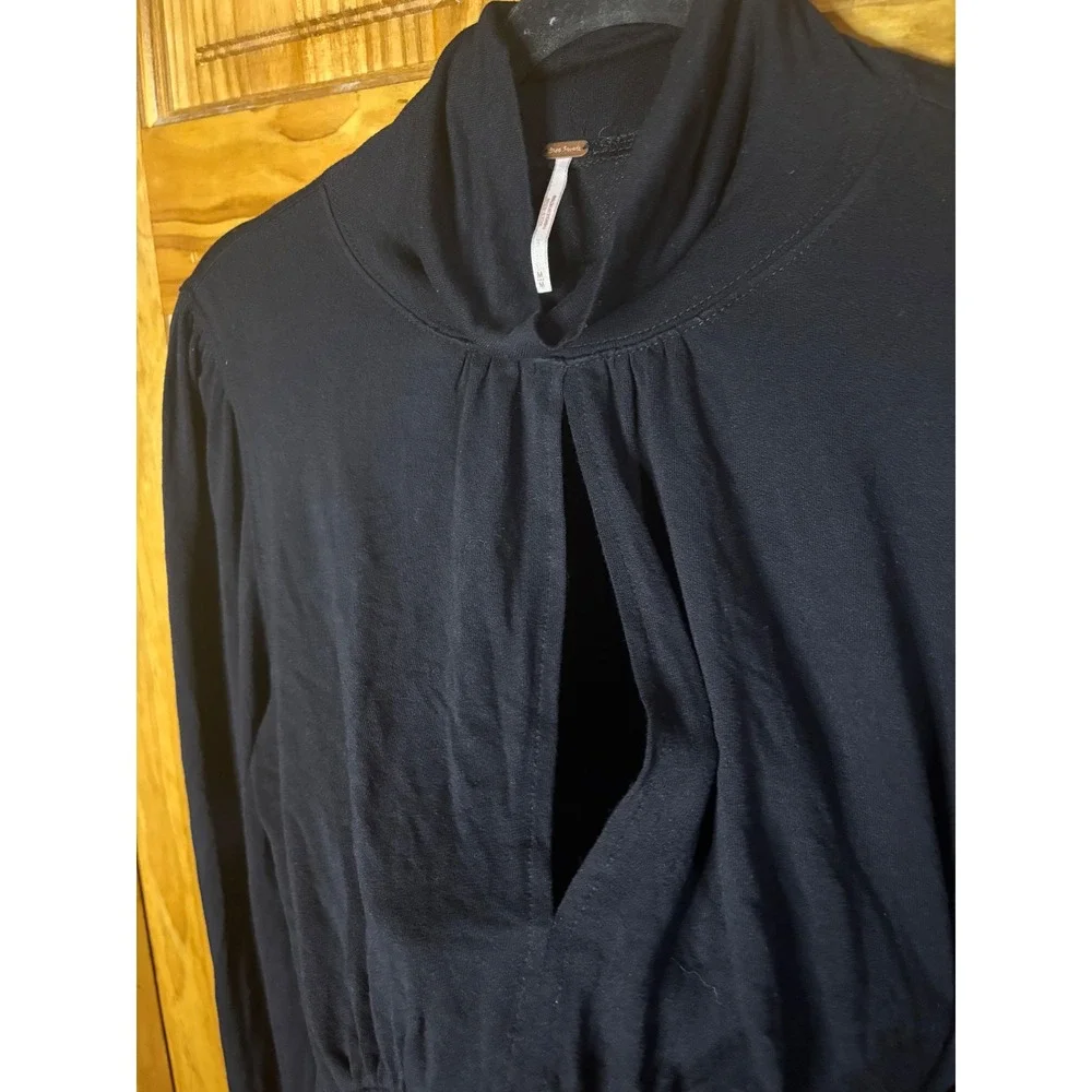 Free People Black Mock Neck Keyhole Long Sleeve Top size Medium